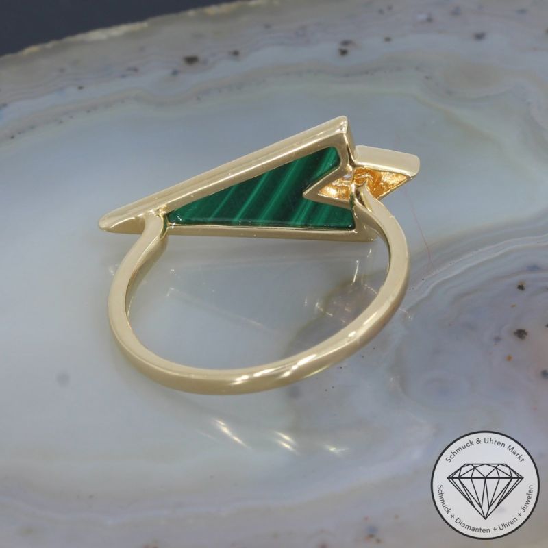 Wert 1290 € Brillant Malachit Ring 750er/18 Karat Gelb Gold Größe 55 – 91496