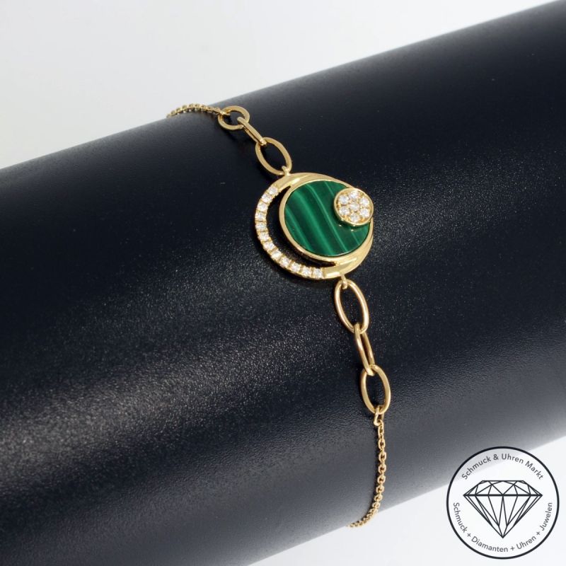 Wert 1350 € Brillant Malachit Armband in 750er 18 K Gelbgold - 91506