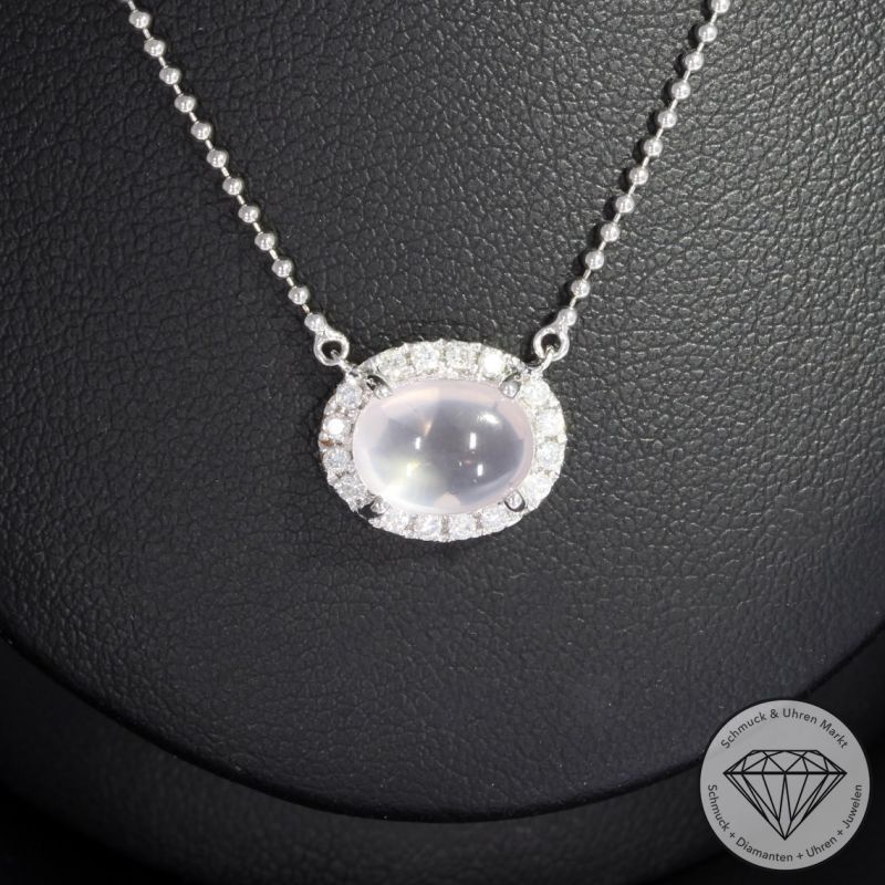 Wert 1490 € Brillant Rosenquarz Collier in 585er 14 K Weißgold - 91572