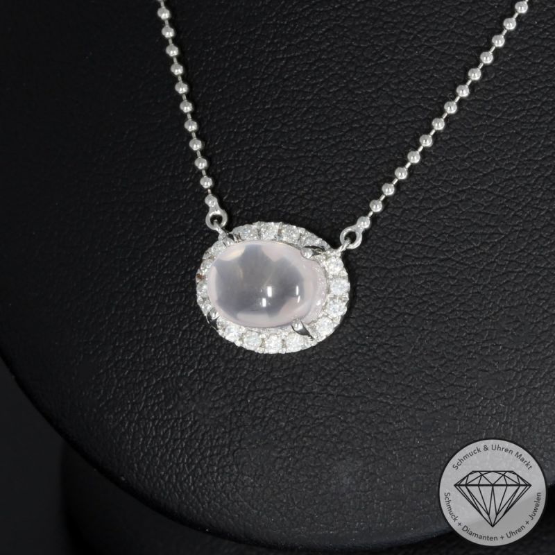 Wert 1490 € Brillant Rosenquarz Collier in 585er 14 K Weißgold - 91572