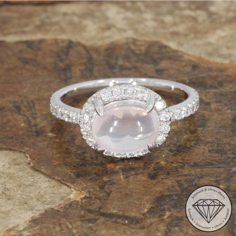 Wert 1790 € Brillant Rosenquarz Ring in 585er 14 K Weißgold - 91574