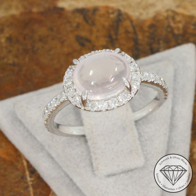 Wert 1790 € Brillant Rosenquarz Ring in 585er 14 K Weißgold - 91574