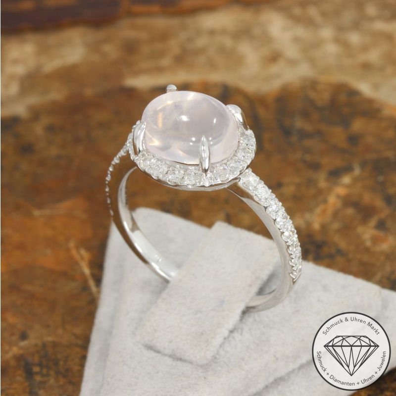 Wert 1790 € Brillant Rosenquarz Ring in 585er 14 K Weißgold - 91574