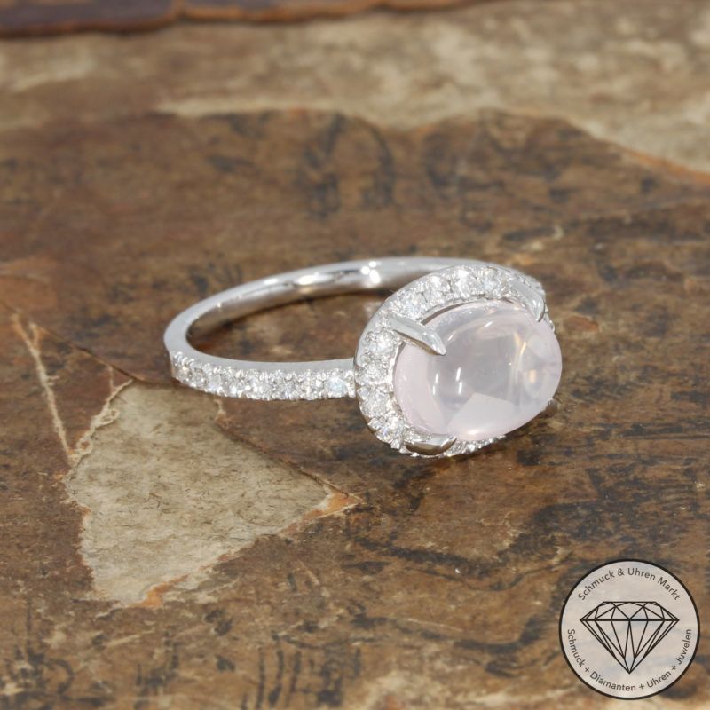 Wert 1790 € Brillant Rosenquarz Ring in 585er 14 K Weißgold - 91574