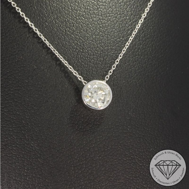 Wert 5470 € Solitär Brillant Anhänger mit Kette (0,74 carat) in 750er 18 K Weißgold - H1712