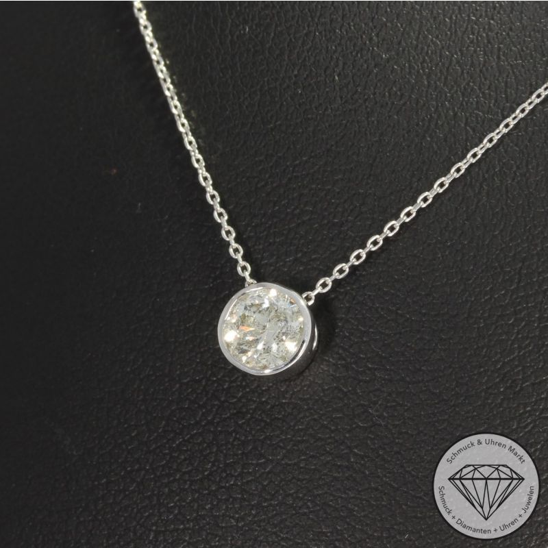Wert 5470 € Solitär Brillant Anhänger mit Kette (0,74 carat) in 750er 18 K Weißgold - H1712
