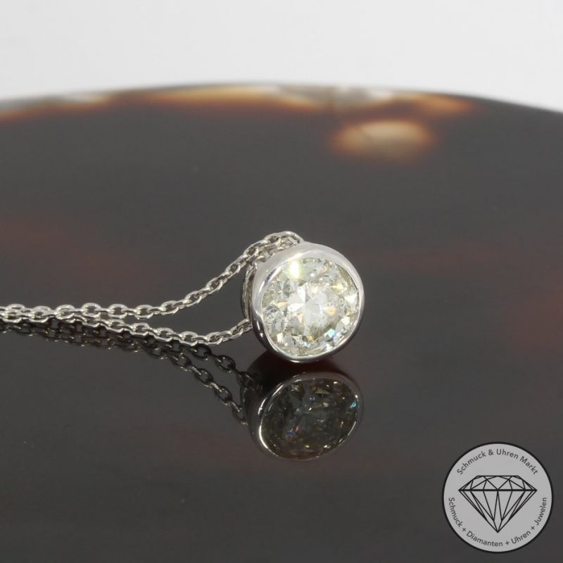 Wert 5470 € Solitär Brillant Anhänger mit Kette (0,74 carat) in 750er 18 K Weißgold - H1712