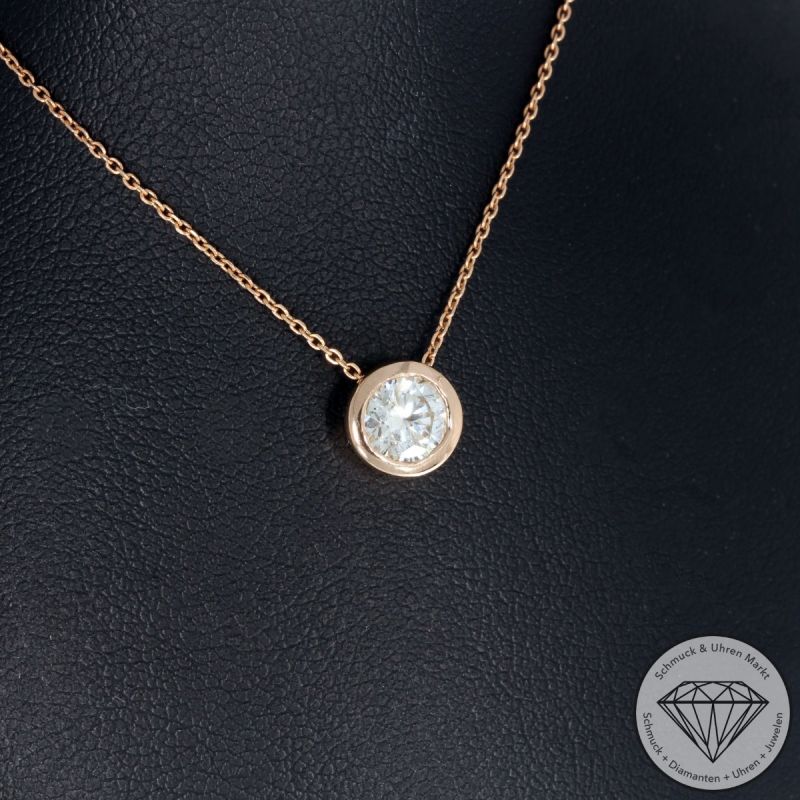 Wert 5470 € Solitär Brillant Anhänger mit Kette (0,71 carat) in 750er 18 K Roségold - H1714