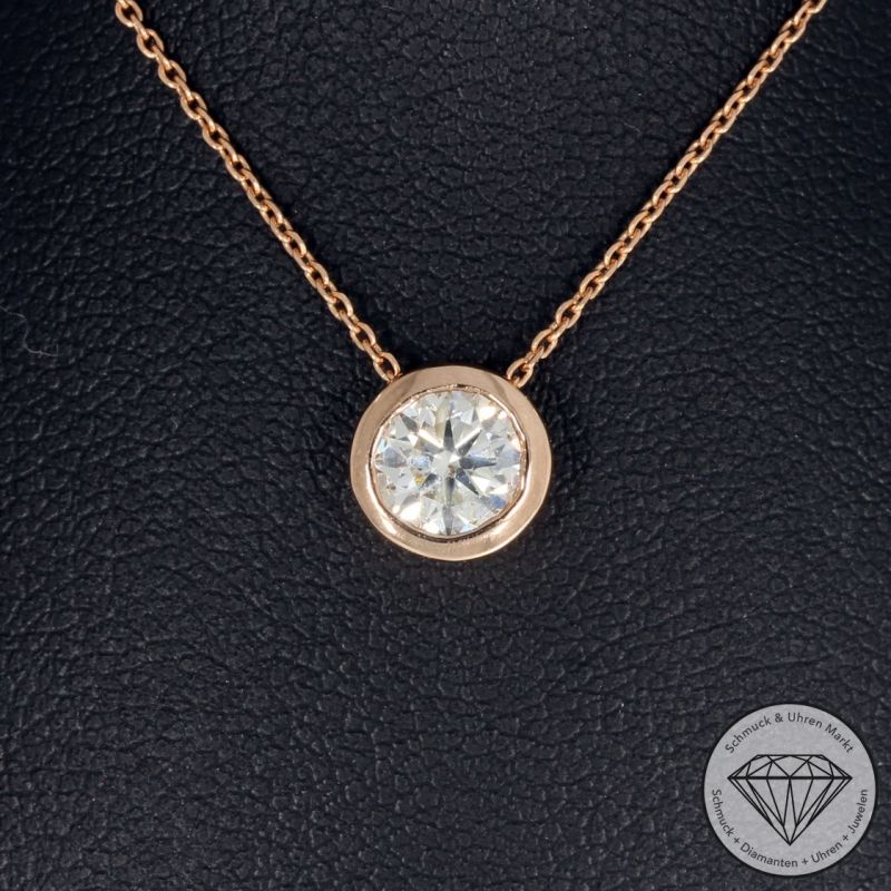 Wert 5470 € Solitär Brillant Anhänger mit Kette (0,71 carat) in 750er 18 K Roségold - H1714