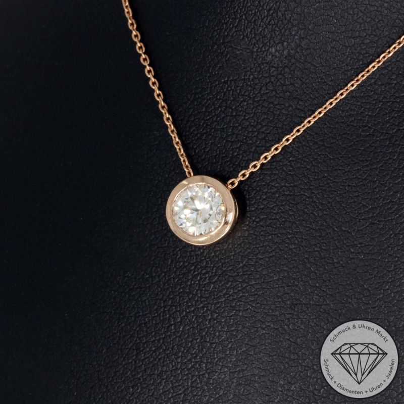 Wert 5470 € Solitär Brillant Anhänger mit Kette (0,71 carat) in 750er 18 K Roségold - H1714