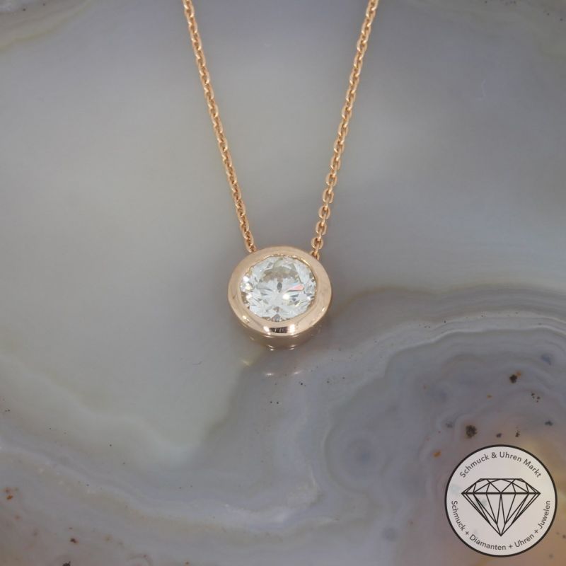 Wert 5470 € Solitär Brillant Anhänger mit Kette (0,71 carat) in 750er 18 K Roségold - H1714