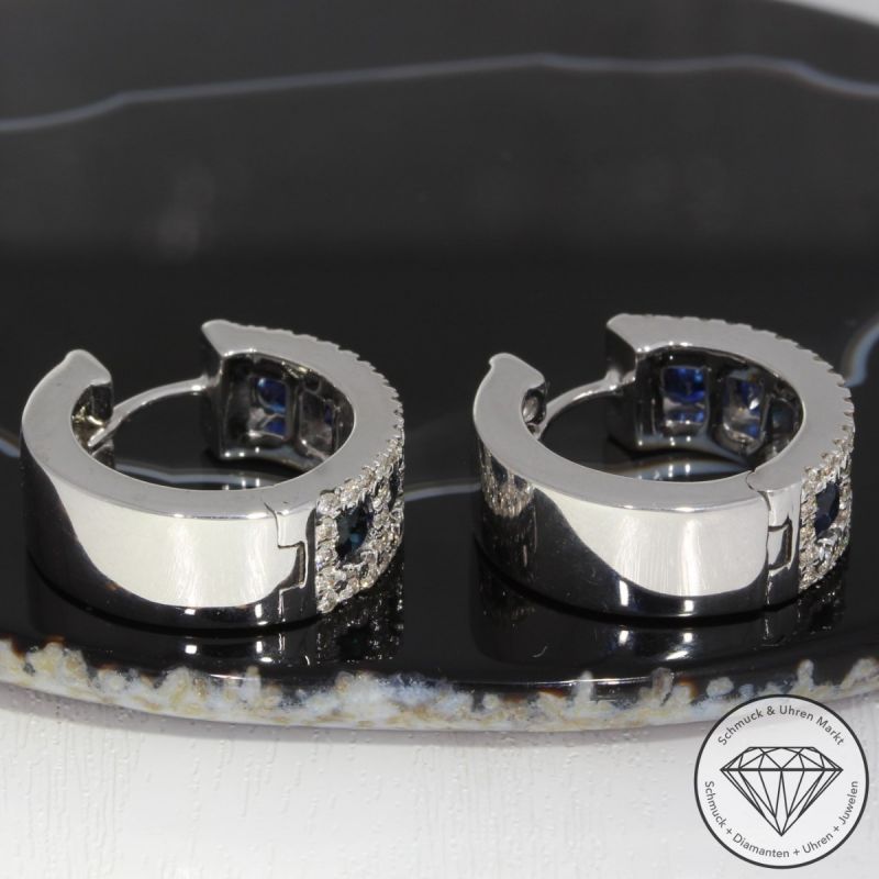 Wert 6050 € Brillant Saphir Creolen in 585er 14 K Weißgold - 91616