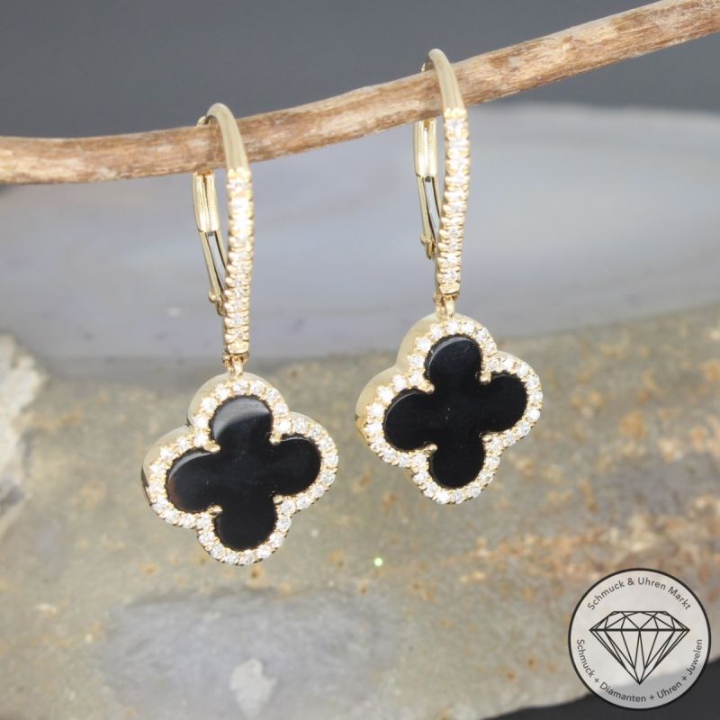 Wert 2450 € Brillant Onyx Ohrringe in 585er 14 K Gelbgold - H1039