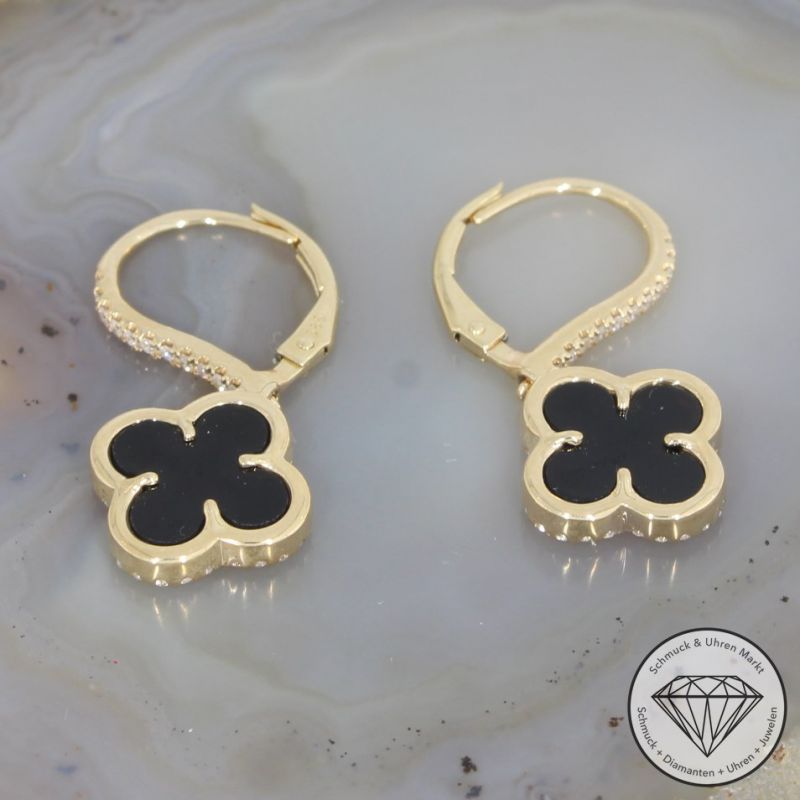 Wert 2450 € Brillant Onyx Ohrringe in 585er 14 K Gelbgold - H1039
