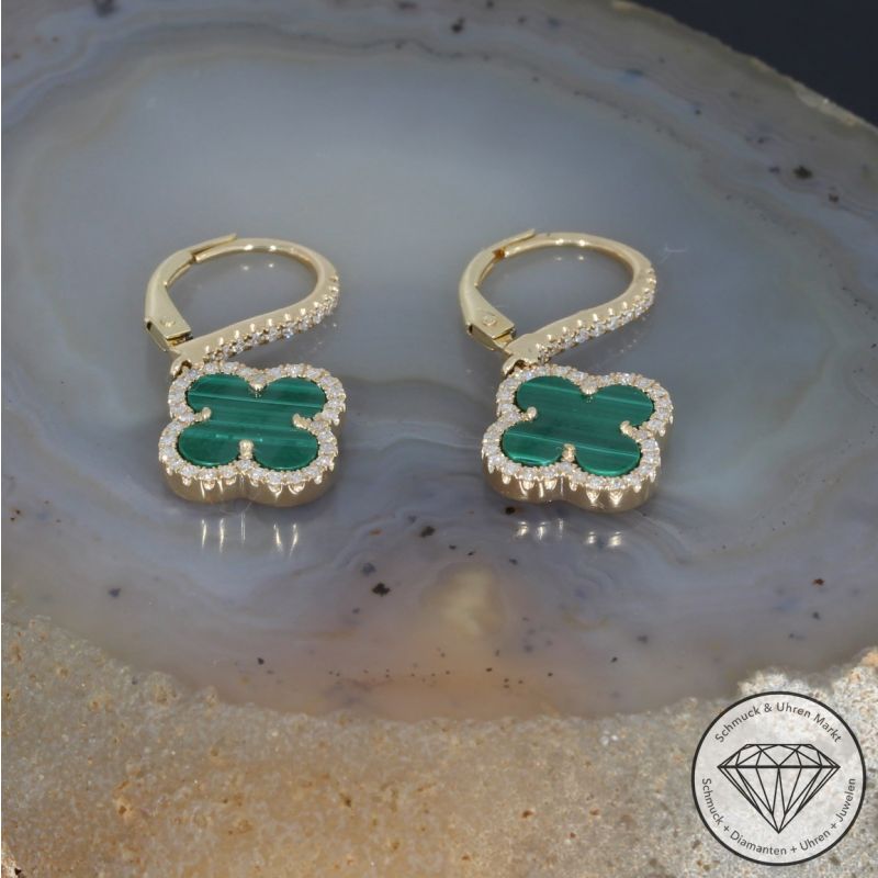 Wert 2450 € Brillant Malachit Ohrringe in 585er 14 K Gelbgold - H1034