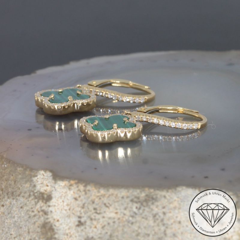 Wert 2450 € Brillant Malachit Ohrringe in 585er 14 K Gelbgold - H1034