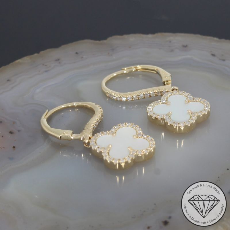 Wert 2450 € Brillant Perlmutt Ohrringe in 585er 14 K Gelbgold - H620
