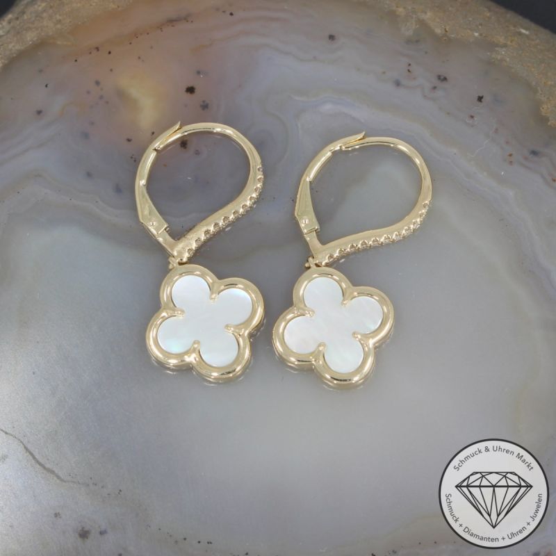 Wert 2450 € Brillant Perlmutt Ohrringe in 585er 14 K Gelbgold - H620
