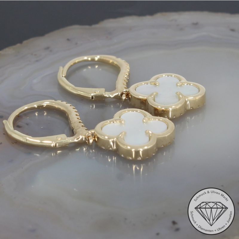 Wert 2450 € Brillant Perlmutt Ohrringe in 585er 14 K Gelbgold - H620