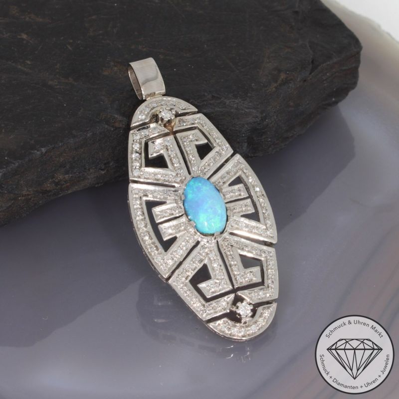 Wert 5250 € Brillant Diamant Opal Anhänger in 750er 18 K Weißgold - 91652