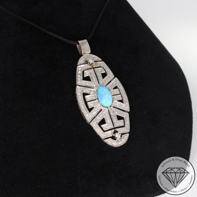 Wert 5250 € Brillant Diamant Opal Anhänger in 750er 18 K Weißgold - 91652