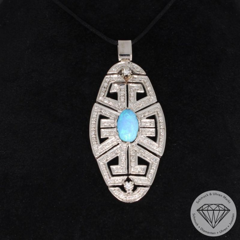 Wert 5250 € Brillant Diamant Opal Anhänger in 750er 18 K Weißgold - 91652