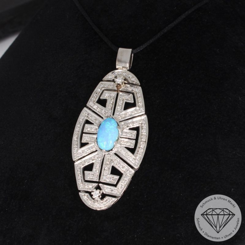 Wert 5250 € Brillant Diamant Opal Anhänger in 750er 18 K Weißgold - 91652