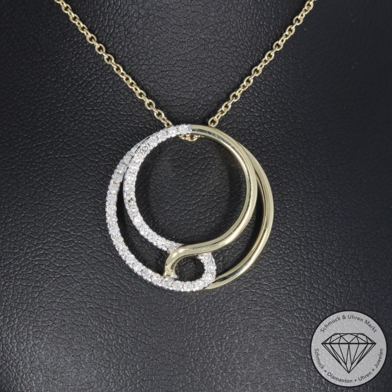 Wert 2100 € Bicolor Diamant Anhänger & Kette in 585er 14 K Gold - H1004