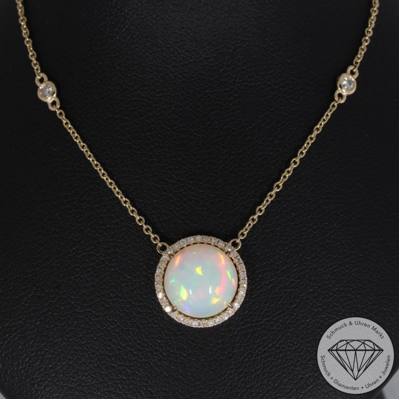Wert 1930 € Brillant Opal Collier in 585er 14 K Gelbgold - H1607
