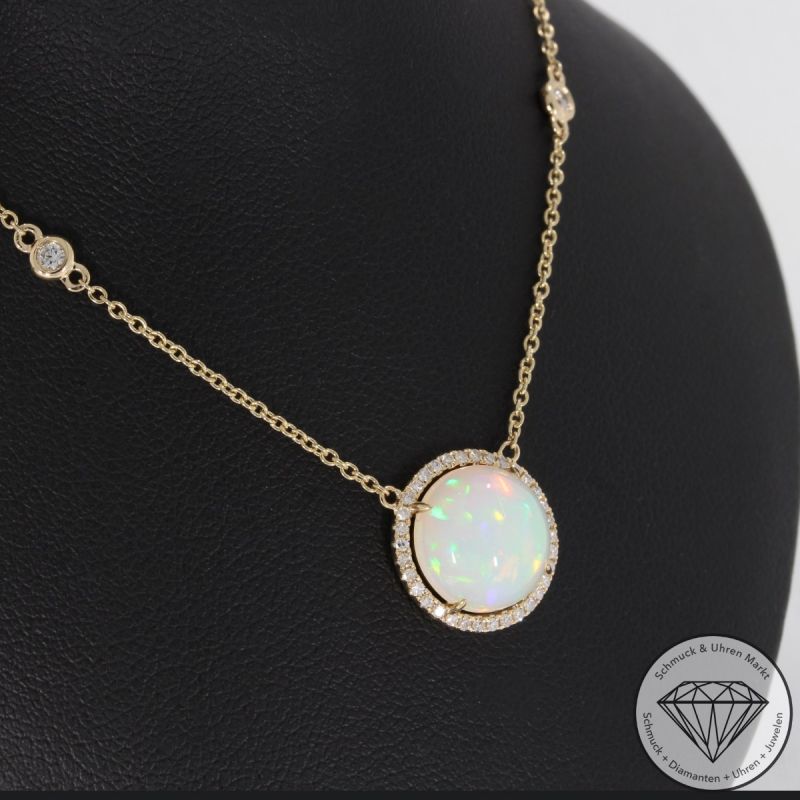 Wert 1930 € Brillant Opal Collier in 585er 14 K Gelbgold - H1607