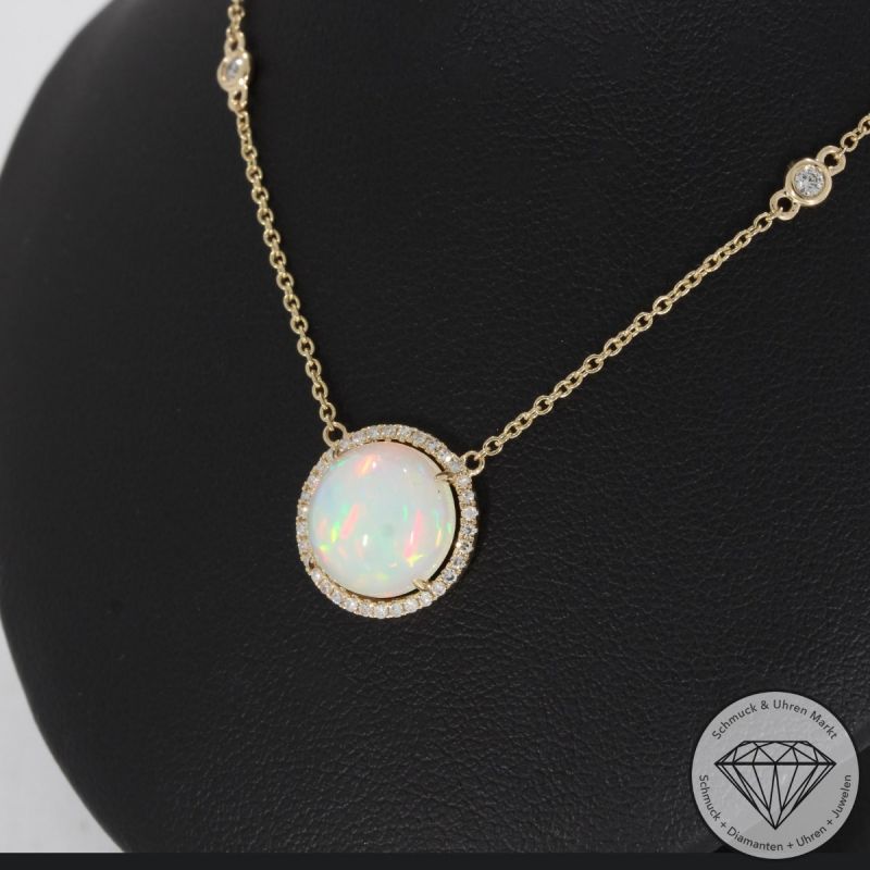 Wert 1930 € Brillant Opal Collier in 585er 14 K Gelbgold - H1607