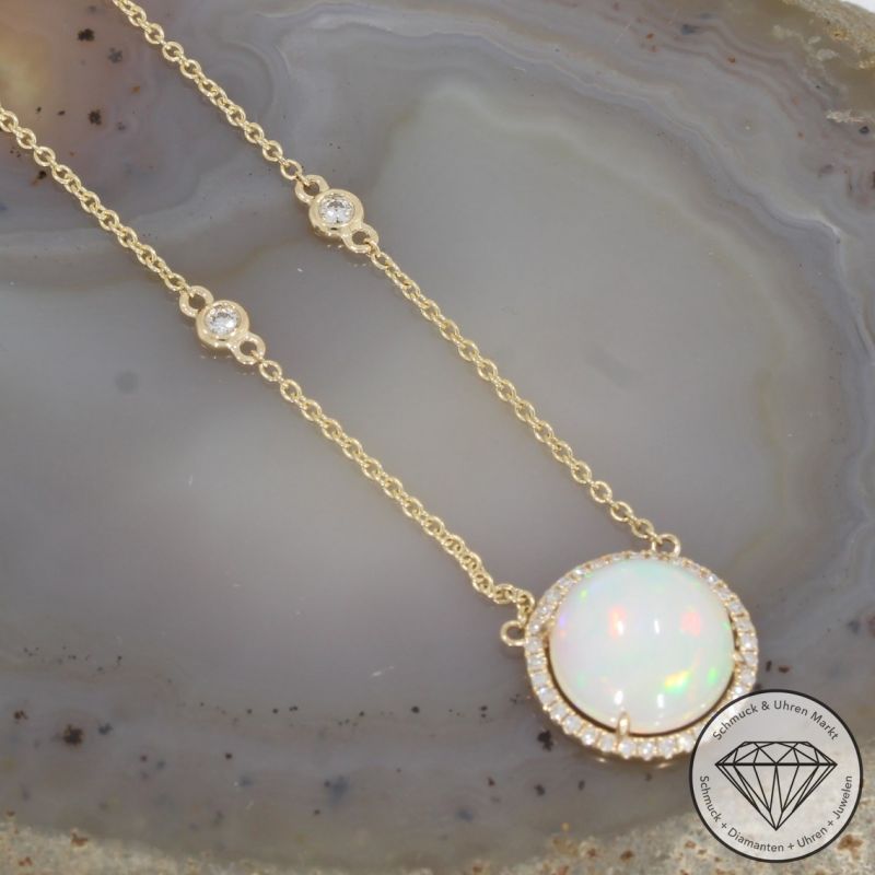 Wert 1930 € Brillant Opal Collier in 585er 14 K Gelbgold - H1607