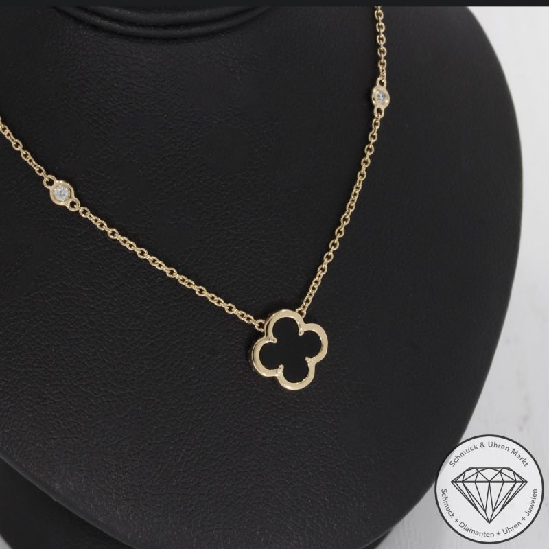 Wert 1930 € Brillant Onyx Collier in 585er 14 K Gelbgold - H319