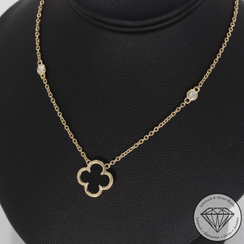 Wert 1930 € Brillant Onyx Collier in 585er 14 K Gelbgold - H319