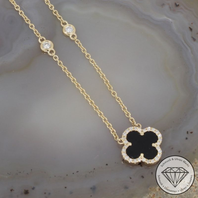 Wert 1930 € Brillant Onyx Collier in 585er 14 K Gelbgold - H319