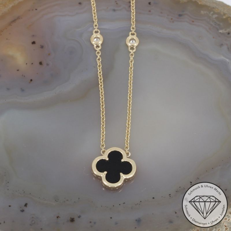 Wert 1930 € Brillant Onyx Collier in 585er 14 K Gelbgold - H319