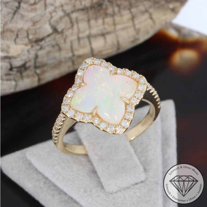 Wert 2450 € Brillant Opal Ring in 585er 14 K Gelbgold - H1074