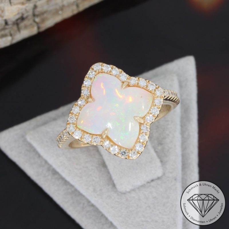 Wert 2450 € Brillant Opal Ring in 585er 14 K Gelbgold - H1074