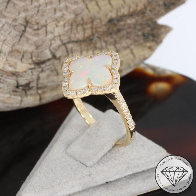 Wert 2450 € Brillant Opal Ring in 585er 14 K Gelbgold - H1074