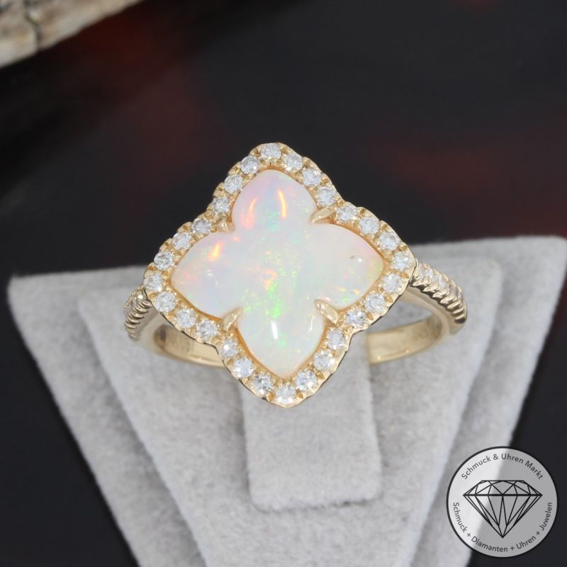 Wert 2450 € Brillant Opal Ring in 585er 14 K Gelbgold - H1074