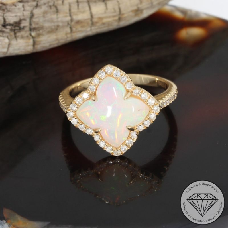 Wert 2450 € Brillant Opal Ring in 585er 14 K Gelbgold - H1074