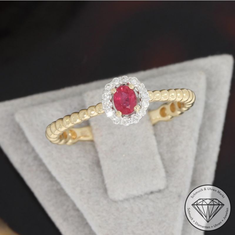 Sale! Wert 1450 € Bicolor Brillant Rubin Ring in 585er 14 K Gold - 91689