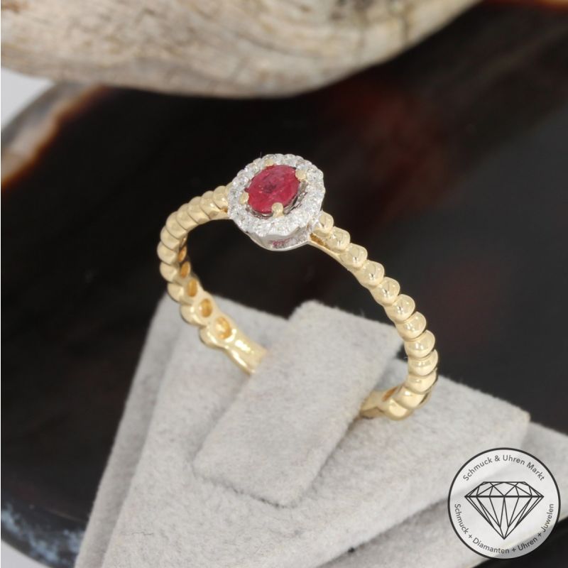 Sale! Wert 1450 € Bicolor Brillant Rubin Ring in 585er 14 K Gold - 91689