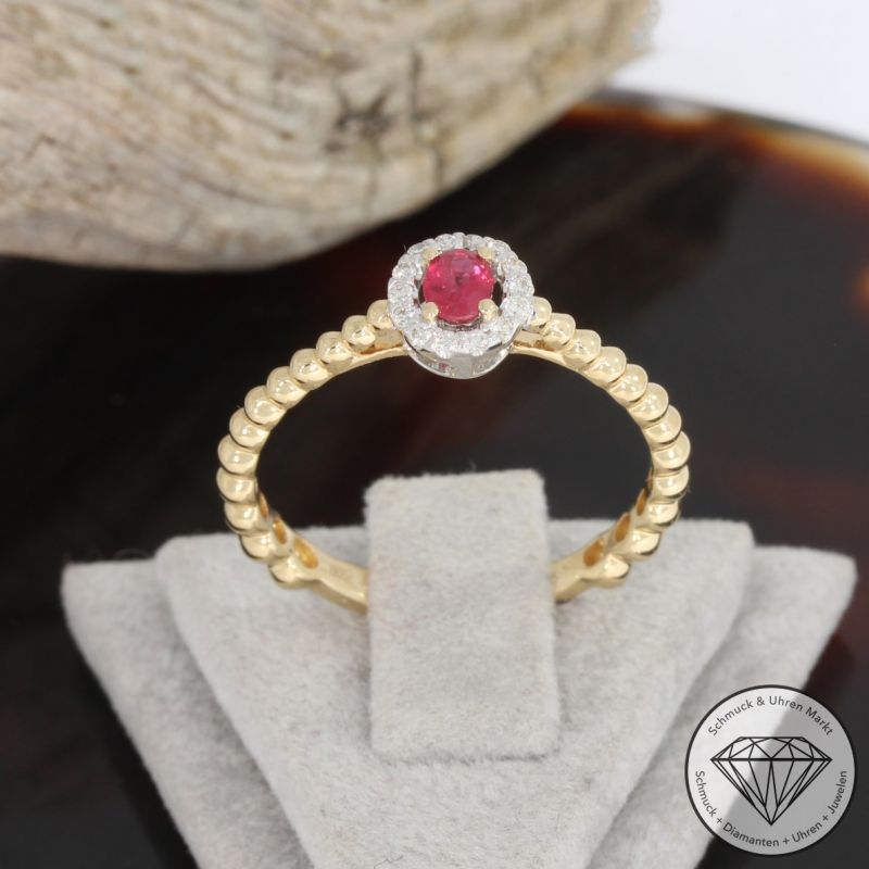 Sale! Wert 1450 € Bicolor Brillant Rubin Ring in 585er 14 K Gold - 91689
