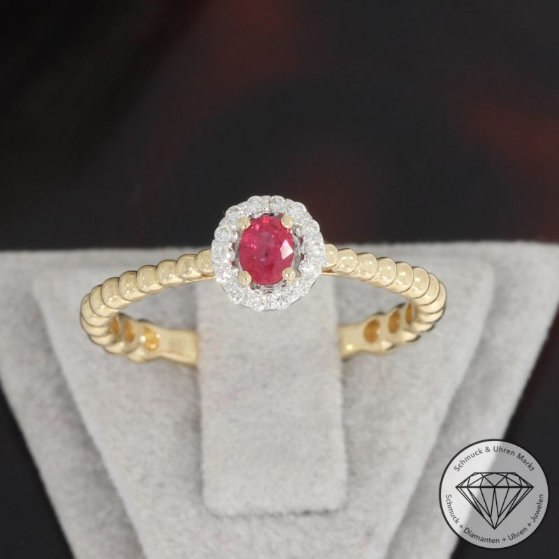 Sale! Wert 1450 € Bicolor Brillant Rubin Ring in 585er 14 K Gold - 91689