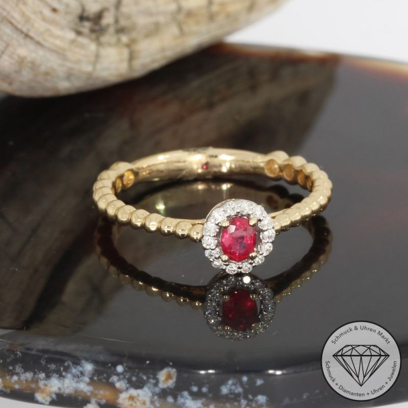 Sale! Wert 1450 € Bicolor Brillant Rubin Ring in 585er 14 K Gold - 91689
