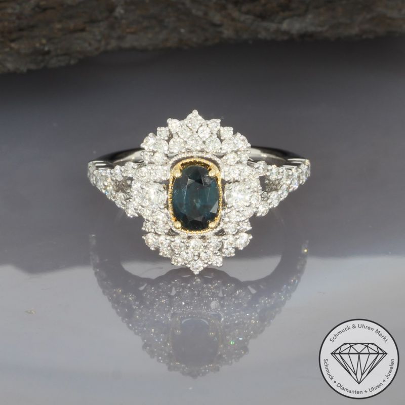 Sale! Wert 4890 € Brillant Saphir Ring in 750er 18 K Gelbgold & 950er Platin - 91691