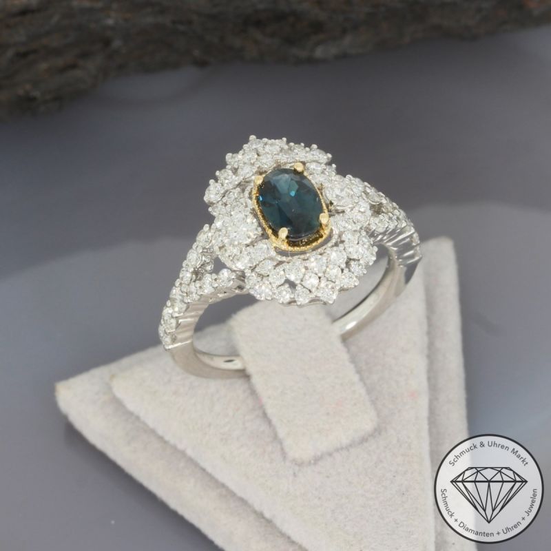 Sale! Wert 4890 € Brillant Saphir Ring in 750er 18 K Gelbgold & 950er Platin - 91691