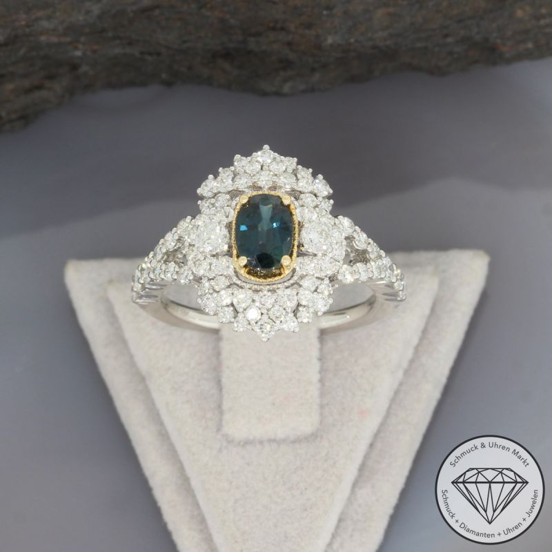 Sale! Wert 4890 € Brillant Saphir Ring in 750er 18 K Gelbgold & 950er Platin - 91691