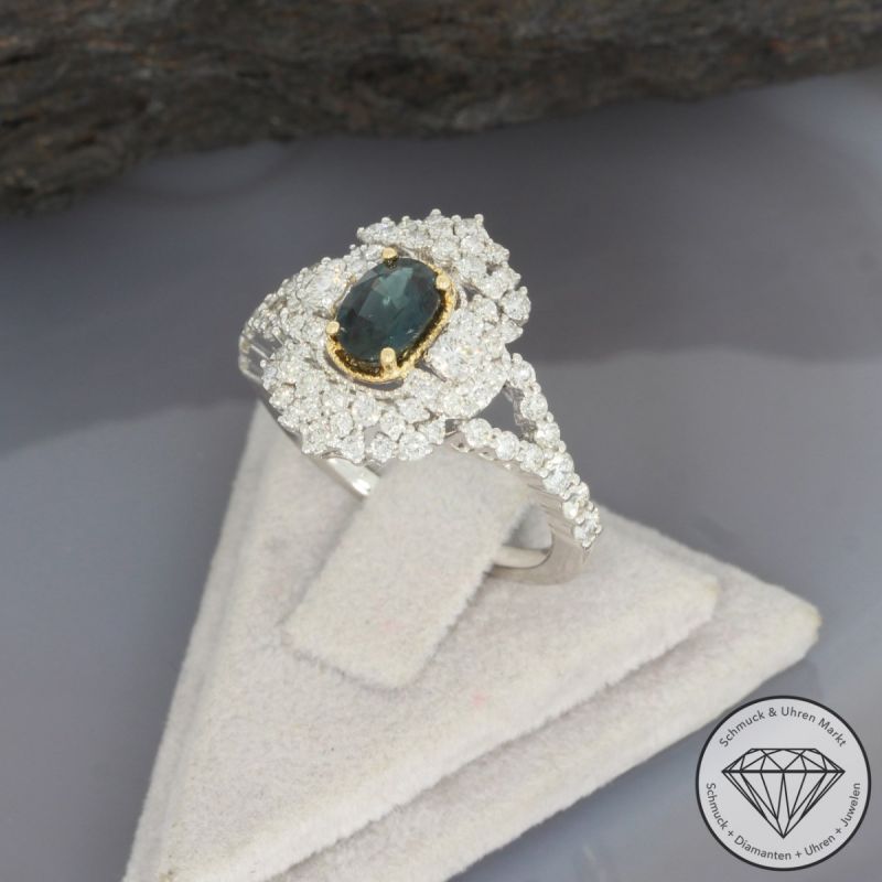 Sale! Wert 4890 € Brillant Saphir Ring in 750er 18 K Gelbgold & 950er Platin - 91691